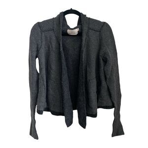 YOON Small Sweater Open Front Draped Hooded Gray Knit Wool Blend